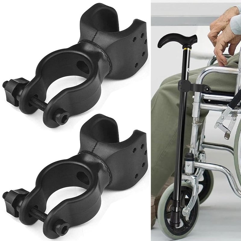 Luxiremi Walking Stick Holder 2 Pcs - Universal Cane Holder for Mobility Scooter, Crutches & Wheelchair Accessories, 360 Degree Rotatable Clip Stick Holders,Universal Fit for Mobility Aid Stability.